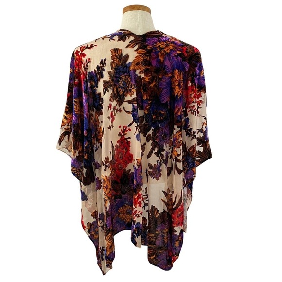 Whimsigoth Burnout Velvet Floral Kimono Shawl Wrap Women OS Purple Cottagecore - Picture 4 of 8
